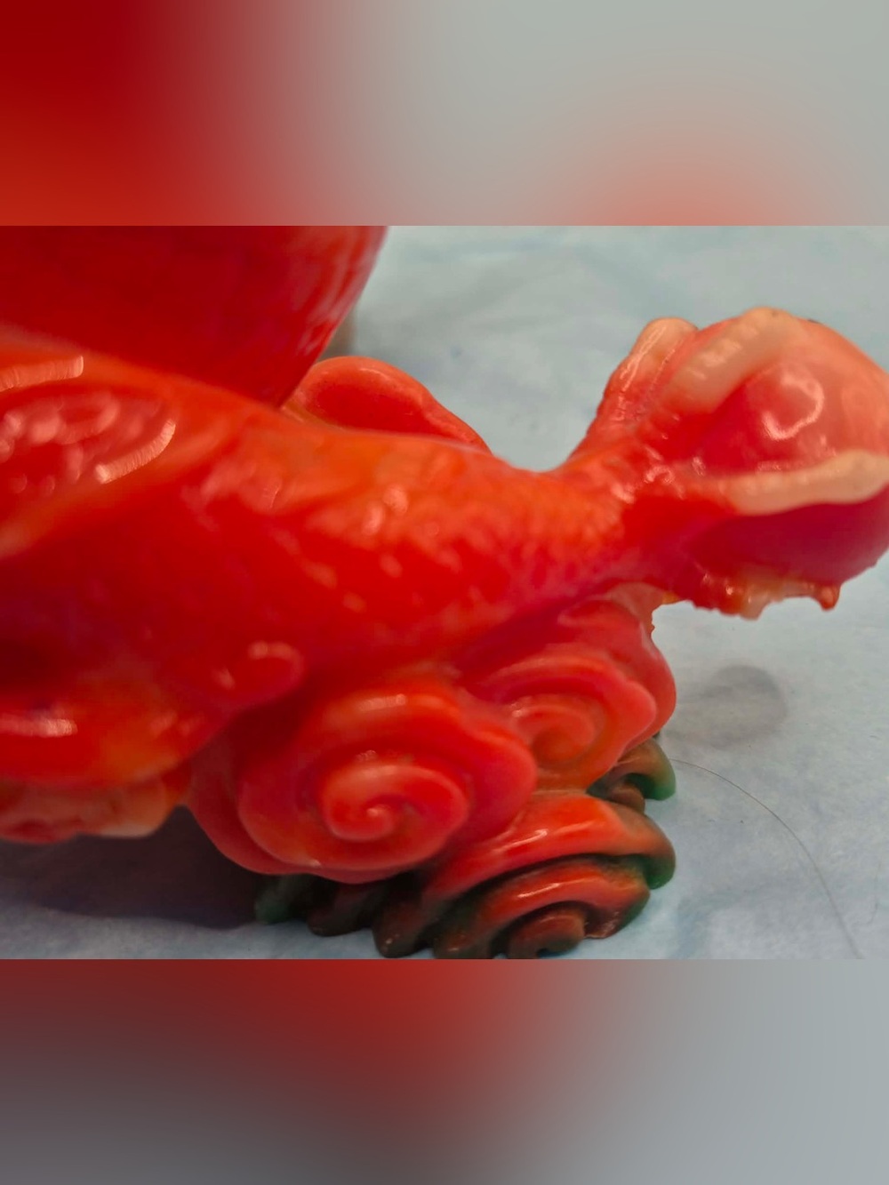 Vintage Chinese Dragon Statue - Orange Red Sculpture Lucite Feng Shui Decor - Picture 6 of 17